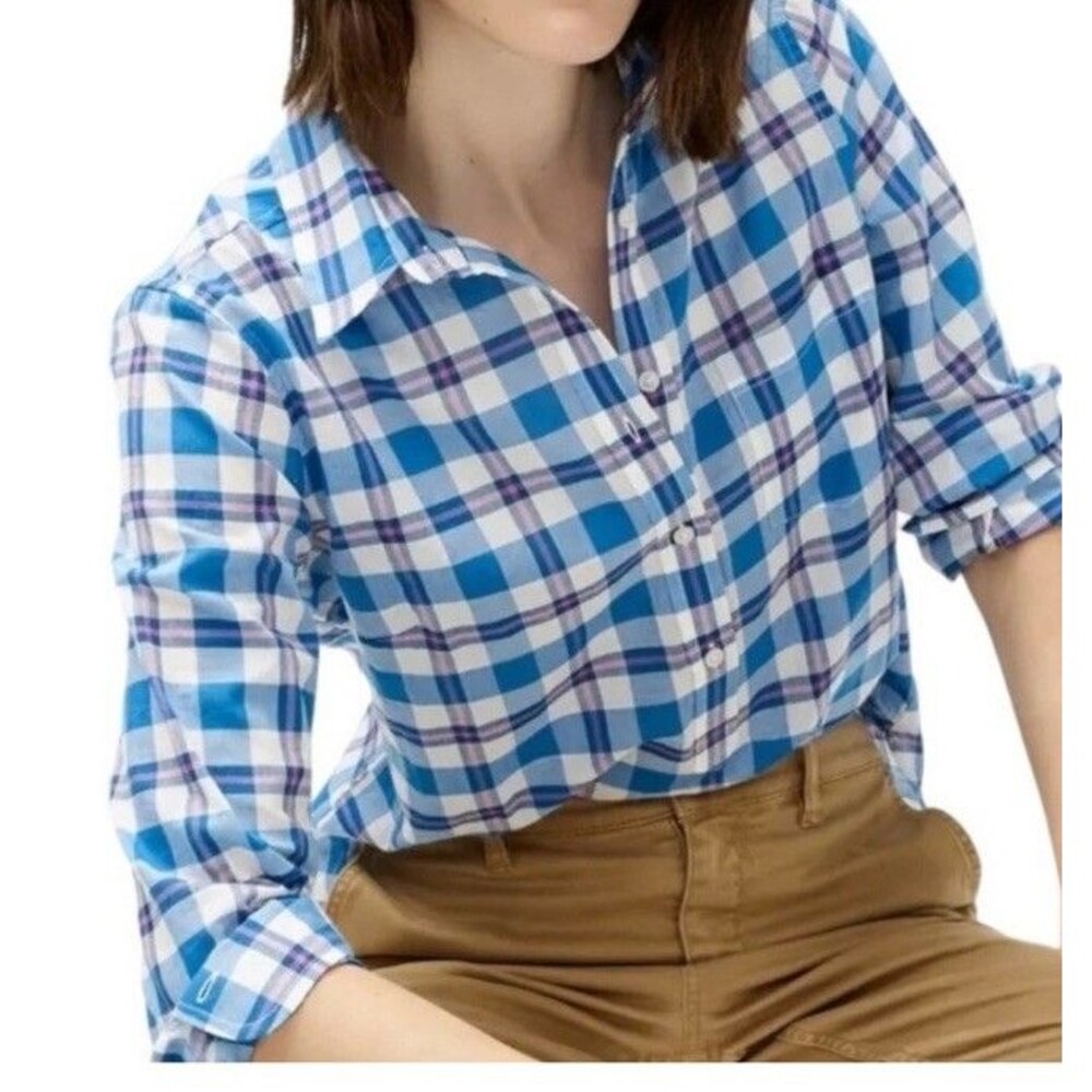 J. Crew Classic Plaid Blue Shirt Long Sleeve Top Deep Lagoon Size 14 NWT